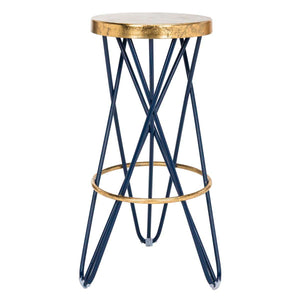 Safavieh Lorna Gold Leaf Bar Stool - Navy/Gold