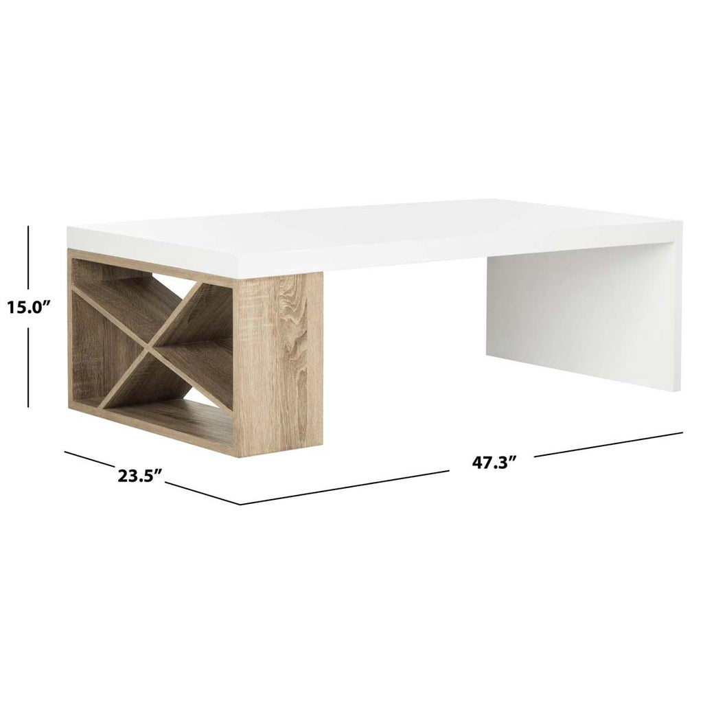 Safavieh Carlton Modern Scandinavian Side Storage Lacquer Coffee Table - White/Light Oak