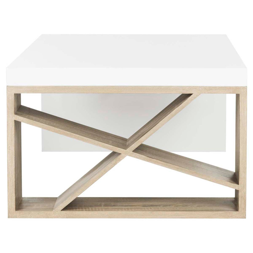 Safavieh Carlton Modern Scandinavian Side Storage Lacquer Coffee Table - White/Light Oak