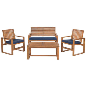 Safavieh Ozark 4 Pc Outdoor Living Set - Brown/ Navy