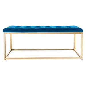 Safavieh Reynolds Velvet Bench - Navy Velvet/Brass