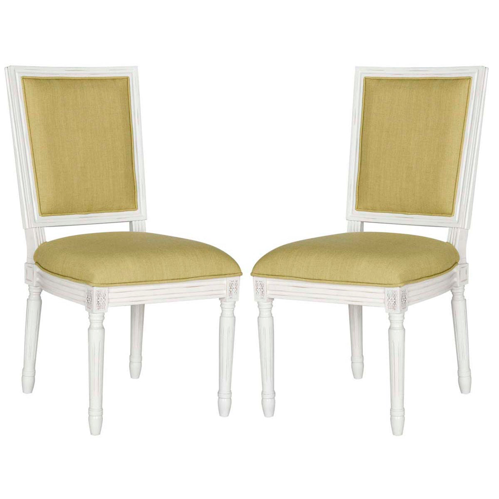 Safavieh Buchanan 19''H French Brasserie Linen Rect Side Chair-Spring Green/Cream (Set of 2)
