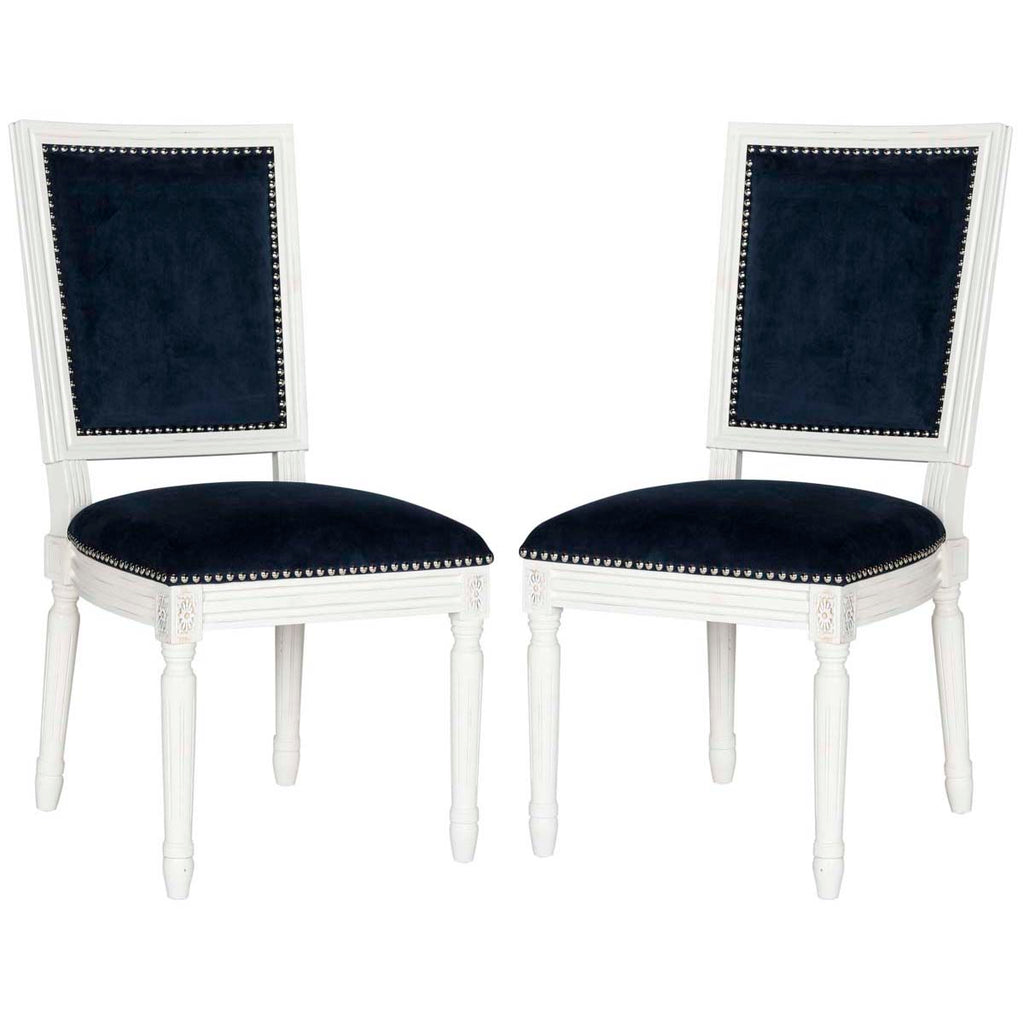 Safavieh Buchanan 19''H French Brasserie Velvet Rect Side Chair-Navy Velvet/Cream (Set of 2)
