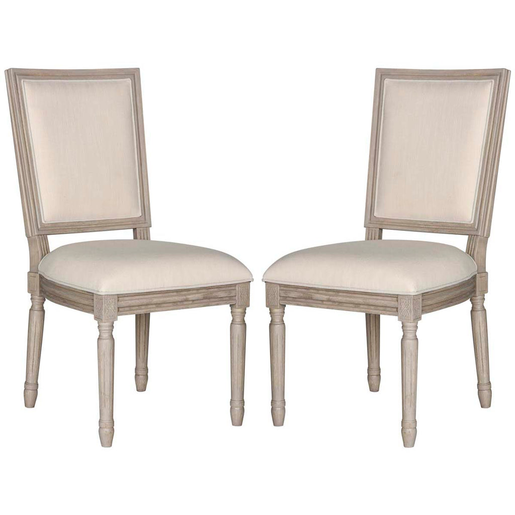Safavieh Buchanan 19''H French Brasserie Linen Rect Side Chair-Light Beige/Rustic Grey (Set of 2)