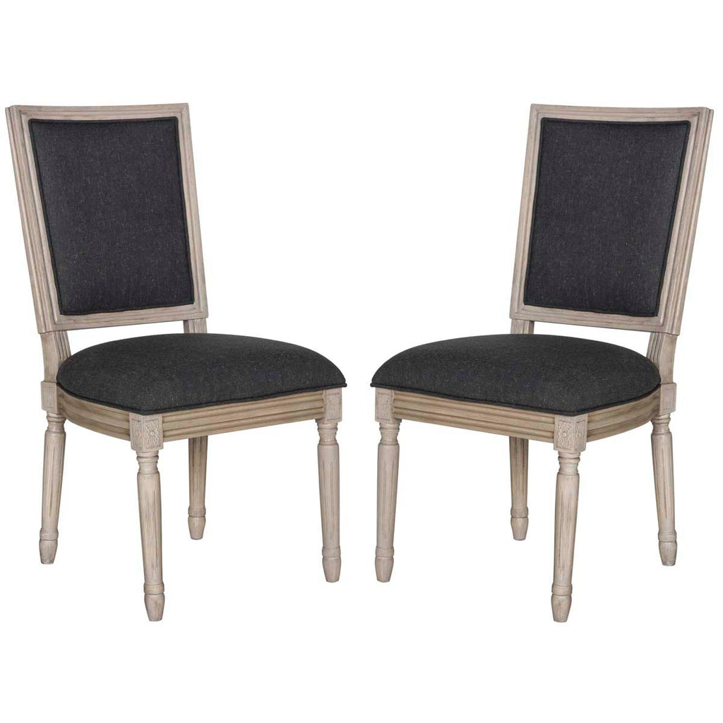 Safavieh Buchanan 19''H French Brasserie Linen Rect Side Chair-Charcoal/Rustic Grey (Set of 2)