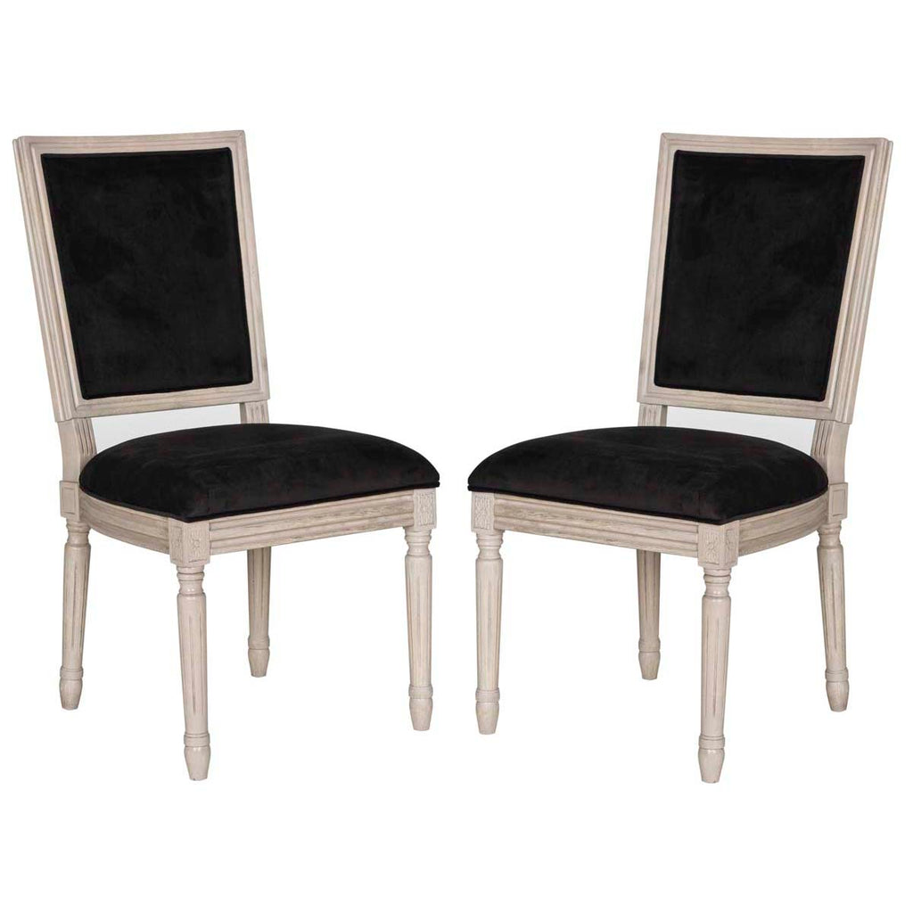 Safavieh Buchanan 19''H French Brasserie Velvet Rect Side Chair-Black Velvet/Rustic Grey (Set of 2)