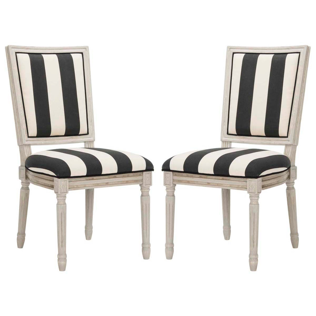 Safavieh Buchanan 19''H French Brasserie Striped Linen Rect Side Chair-Rustic Grey (Set of 2)