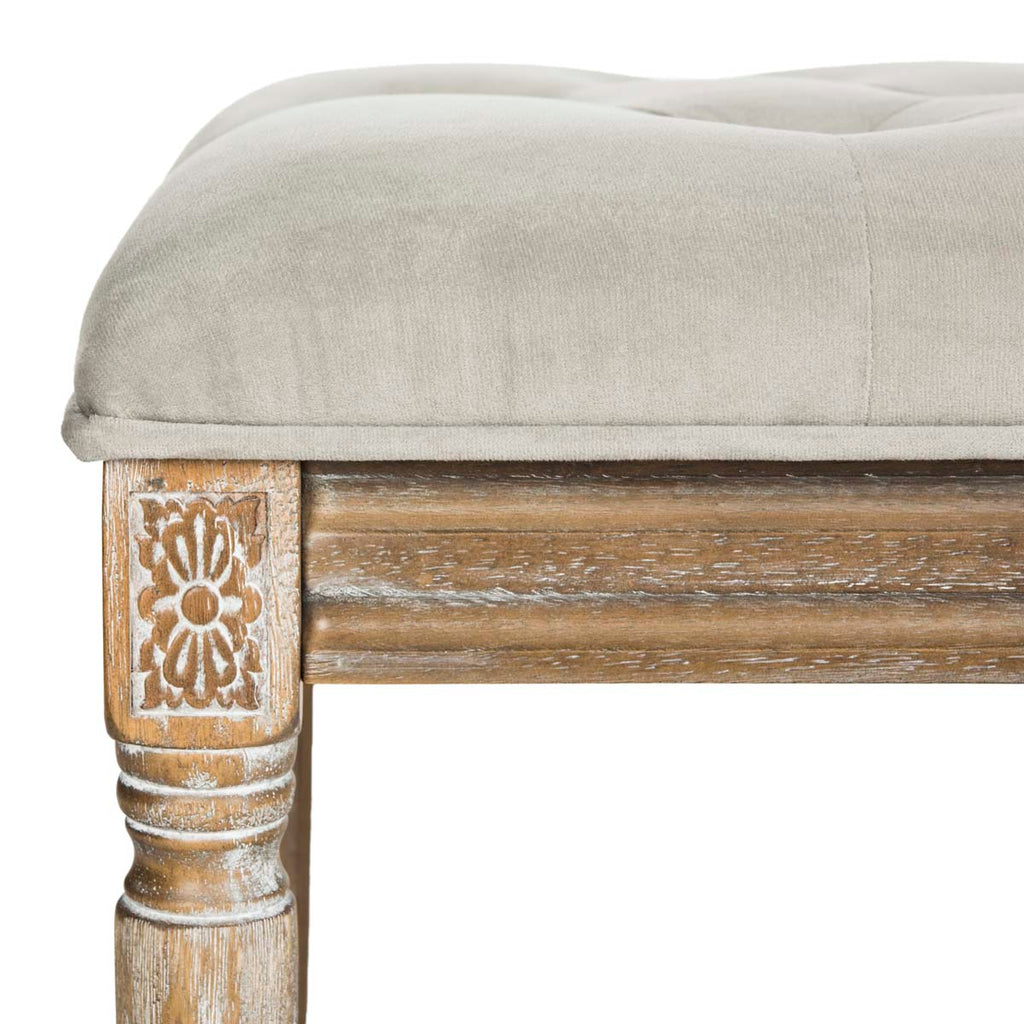 Safavieh Rocha 19''H French Brasserie Tufted Traditional Rustic Wood Bench - Grey Velvet/Rustic Oak