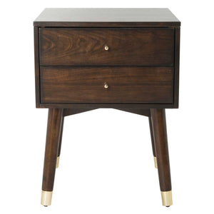 Safavieh Lyla Mid Century Retro Silver Cap Nightstand - Walnut/Gold