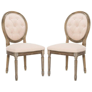 Safavieh Holloway Tufted Oval Side Chair-Beige/Rustic Oak (Set of 2)