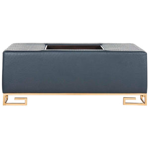 Safavieh Julian Faux Ostrich Tray Ottoman/Coffee Table - Navy/Gold