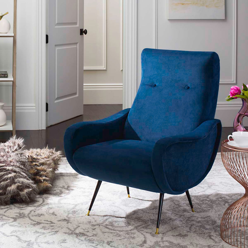Safavieh Elicia Velvet Retro Mid Century Accent Chair - Navy Velvet