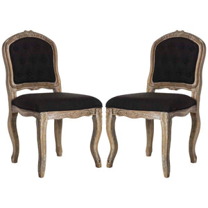 Safavieh Eloise 20''H French Leg Dining Chair-Black Linen/Rustic Oak (Set of 2)