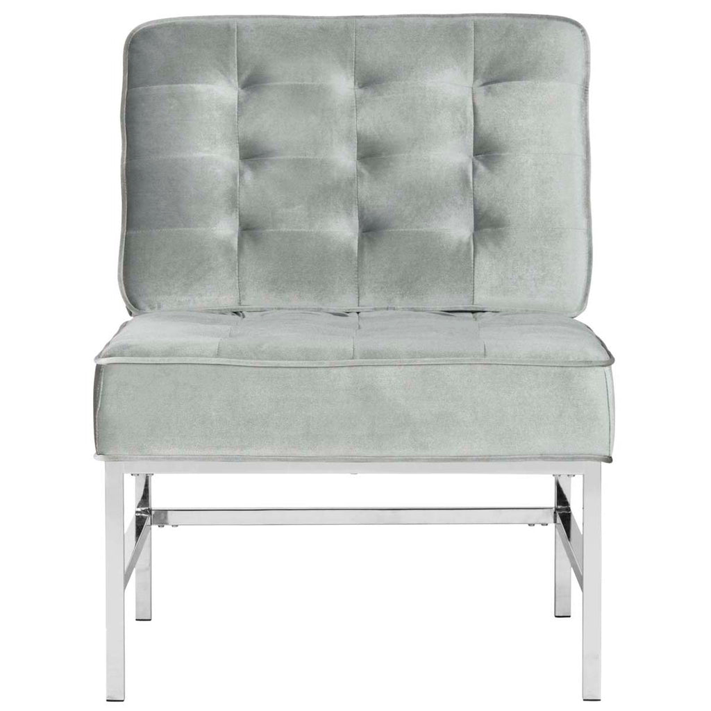 Safavieh Ansel Modern Tufted Linen Chrome Accent Chair - Light Grey Velvet