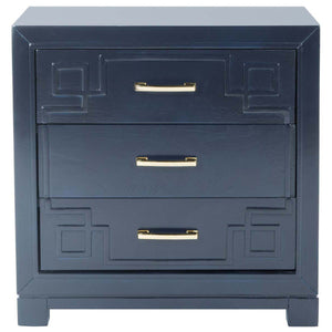 Safavieh Raina Three Drawer Greek Key Night Stand - Navy