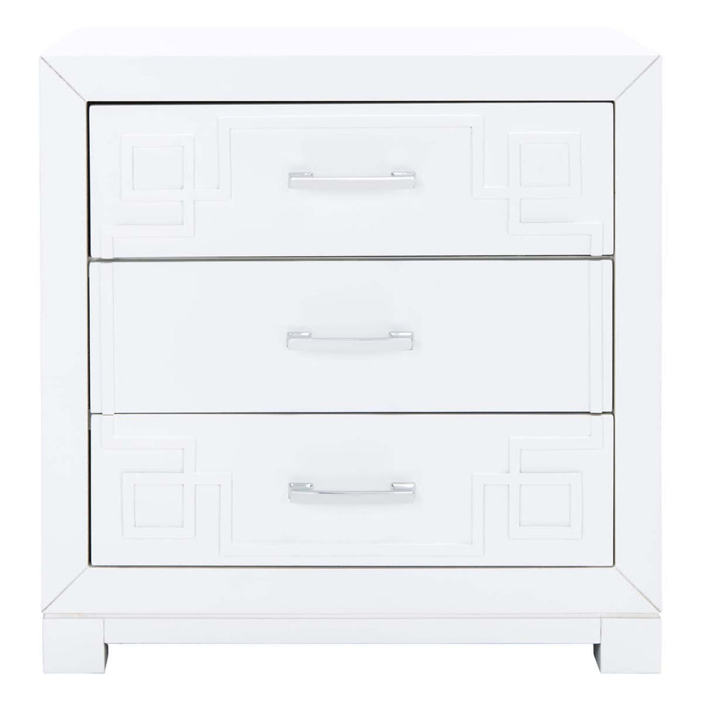Safavieh Raina Three Drawer Greek Key Night Stand  - White / Silver
