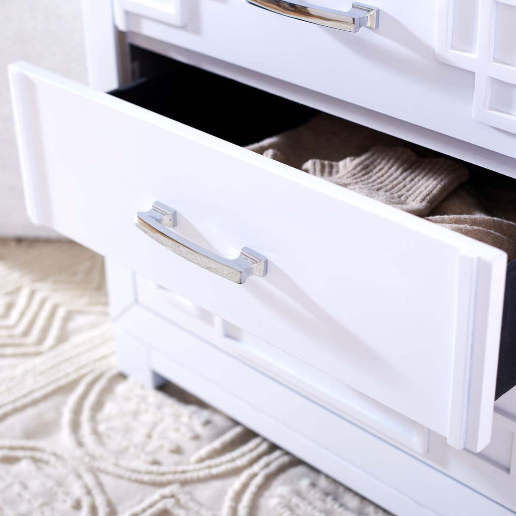 Safavieh Raina Three Drawer Greek Key Night Stand  - White / Silver