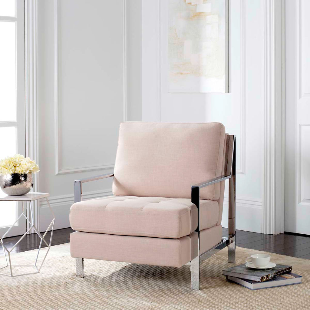 Safavieh Walden Modern Tufted Linen Chrome Accent Chair - Beige Linen