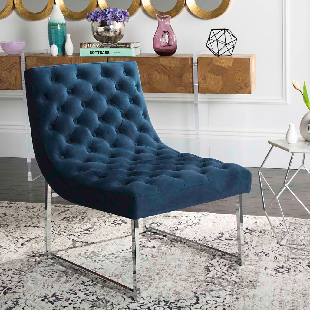 Safavieh Hadley Velvet Tufted Accent Chair - Navy Velvet