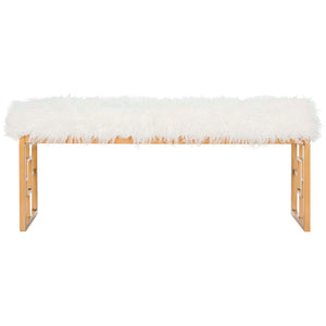Safavieh Mera Faux Sheepskin Bench - White Faux/Gold Liquid
