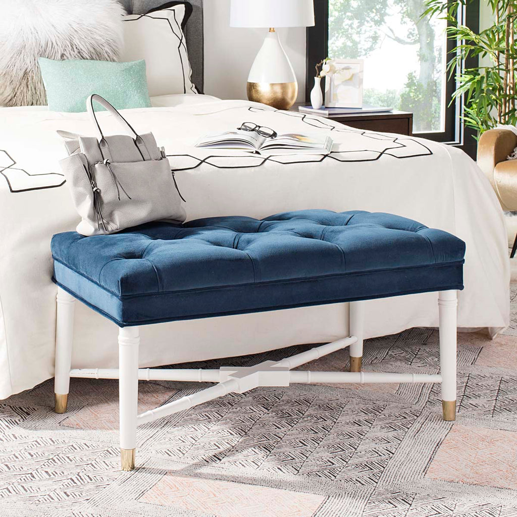 Safavieh Rory Contemporary Tufted Bench - Navy Velvet