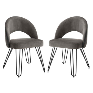 Safavieh Jora Velvet Retro Side Chair-Dark Grey Velvet/Matte Black (Set of 2)