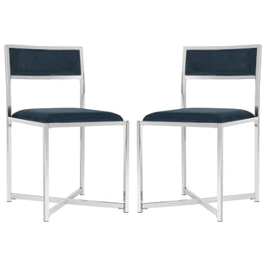 Safavieh Menken Chrome Side Chair-Navy Velvet/Metal Chrome (Set of 2)