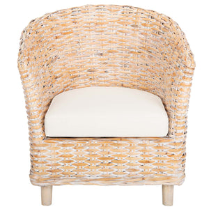 Safavieh Omni Rattan Barrel Chair - Natural White Wash/White