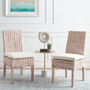 Safavieh Sanibel Side Chair W/ Cushion - Natural White Wash / White