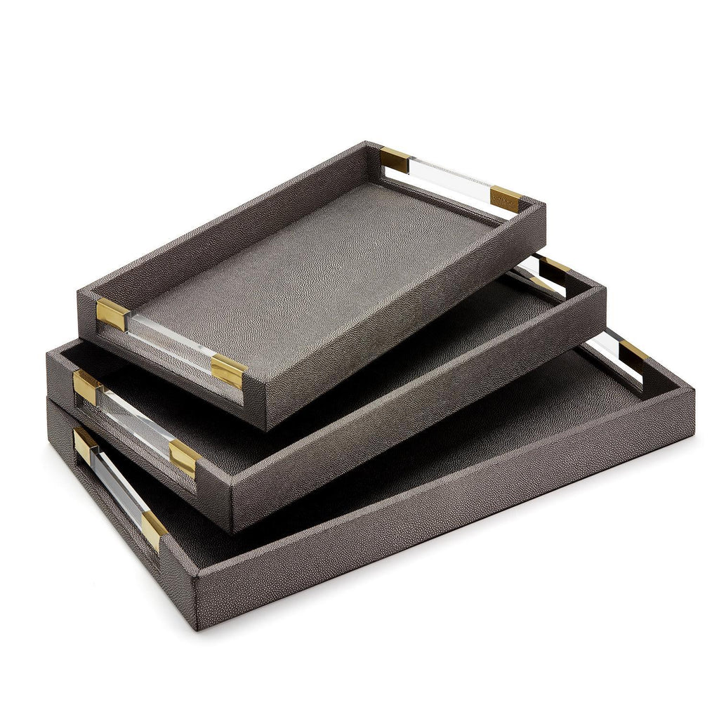 Two's Company Grey Stingray Decorative Rectangle Trays with Acrylic Handles (set of 3)