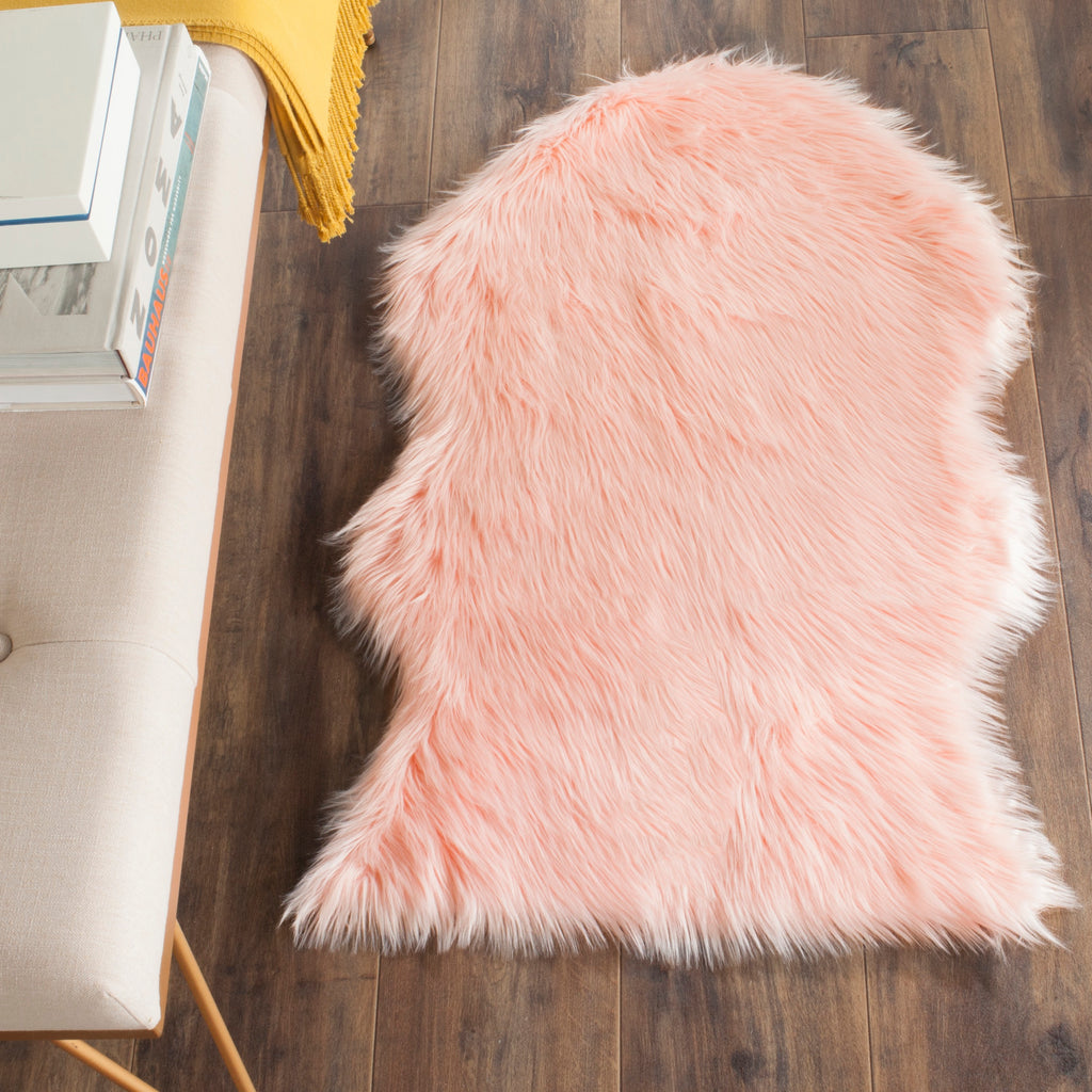 Faux Fur Sheepskin Area Rug, FSS115G, 90 X 150 cm in Pink