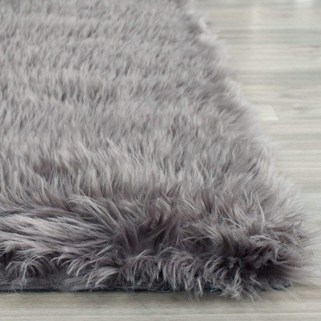 Faux Fur Sheepskin Runner Rug, FSS235D, 62 X 240 cm in Grey