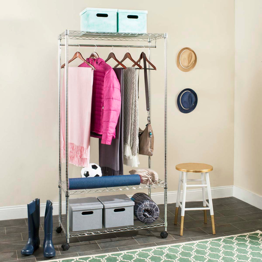 Safavieh Gordon Chrome Wire 3 Tier Garment Rack (35.4 In. W X 17.7 In. D X 70.9 In. H) - Chrome