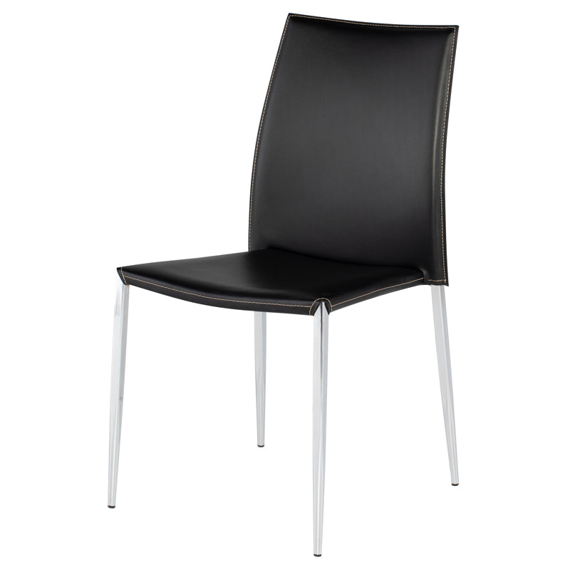 Eisner Black Leather Seat Chrome Steel Legs Dining Chair | Nuevo - HGAF171