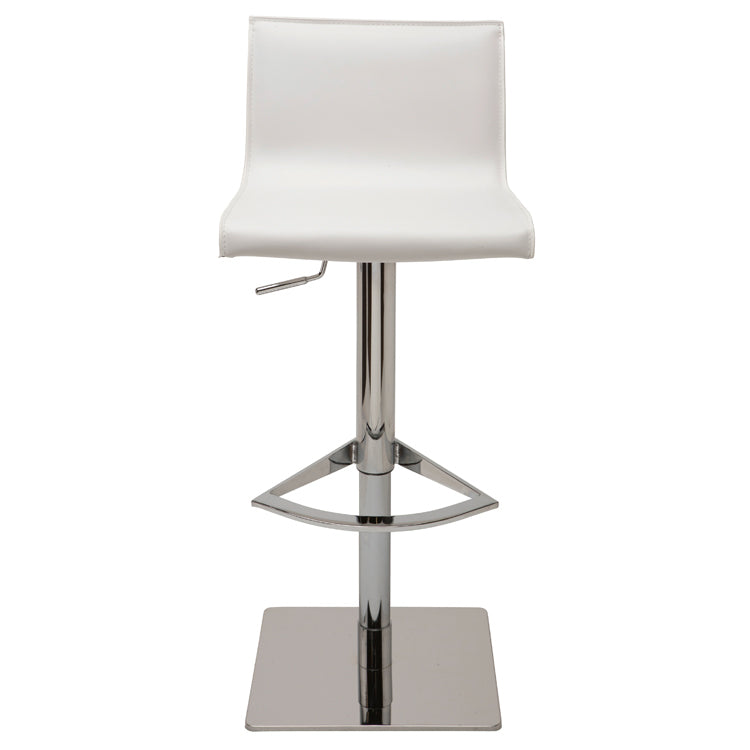 Colter White Leather Seat Polished Stainless Base Adjustable Stool | Nuevo - HGAR279
