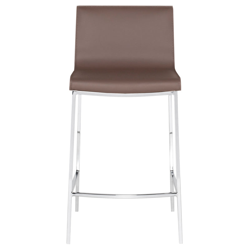 Colter Mink Leather Seat Chrome Steel Frame Counter Stool | Nuevo - HGAR297