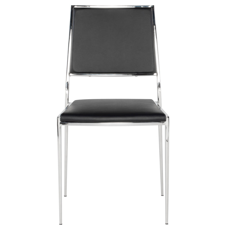 Aaron Black Naugahyde Seat Polished Stainless Frame Dining Chair | Nuevo - HGBO182