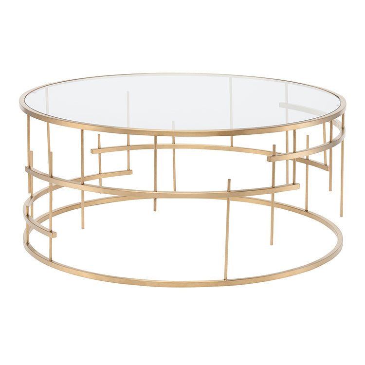 Tiffany Brushed Gold Base Clear Tempered Glass Top Coffee Table | Nuevo - HGDE159