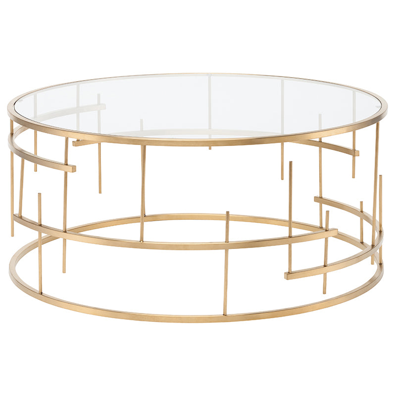 Tiffany Brushed Gold Base Clear Tempered Glass Top Coffee Table | Nuevo - HGDE159