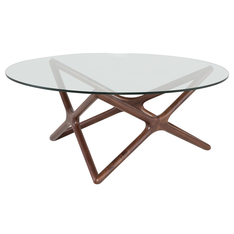 Star Tan Walnut Base Clear Tempered Glass Top Coffee Table | Nuevo - HGEM370
