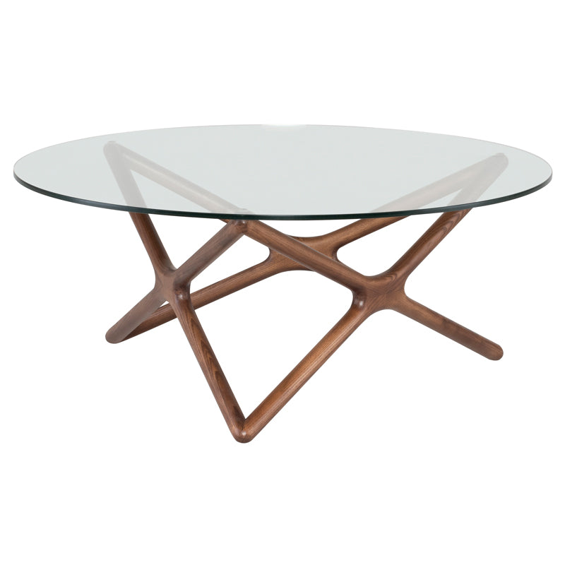 Star Walnut Stained Ash Base Clear Tempered Glass Top Coffee Table | Nuevo - HGEM821