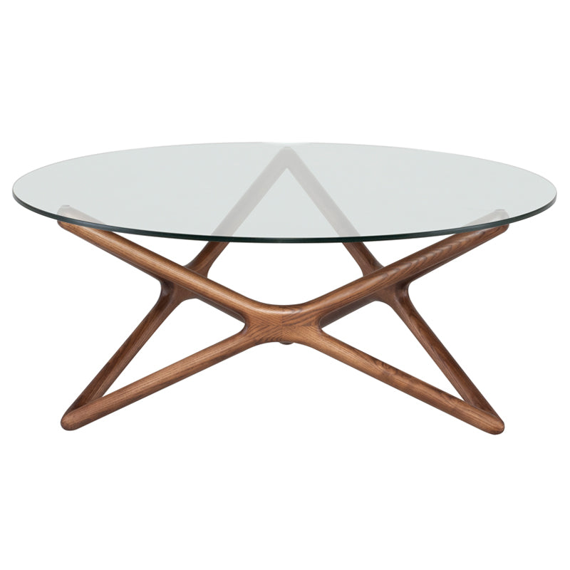 Star Walnut Stained Ash Base Clear Tempered Glass Top Coffee Table | Nuevo - HGEM821