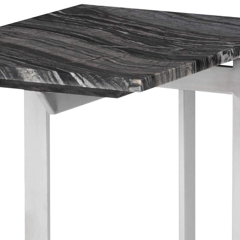 Dell Black Wood Vein Marble Top Brushed Stainless Base Side Table | Nuevo - HGNA286