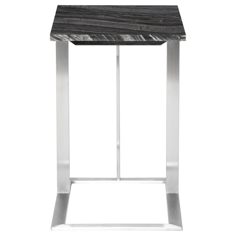 Dell Black Wood Vein Marble Top Brushed Stainless Base Side Table | Nuevo - HGNA286