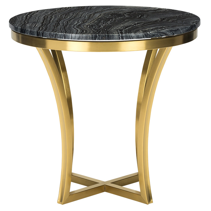 Aurora Black Wood Vein Marble Top Brushed Gold Base Side Table