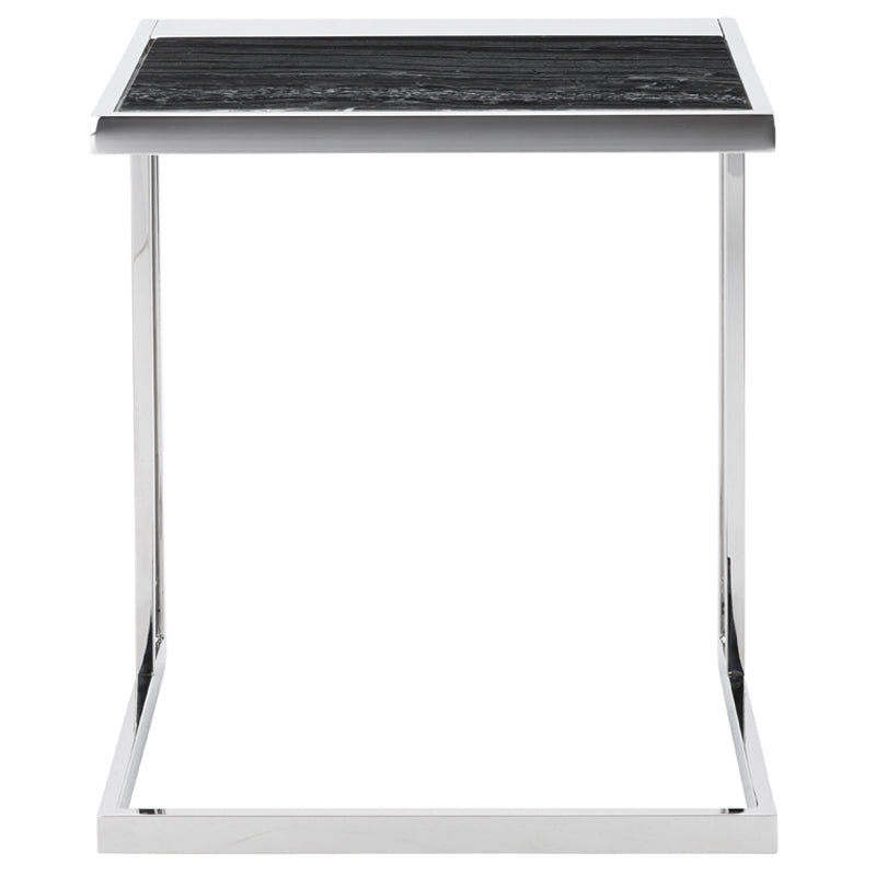 Ethan Black Wood Vein Marble Top Polished Stainless Base Side Table | Nuevo - HGNA296