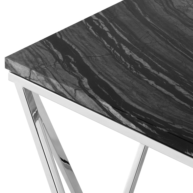 Jasmine Black Wood Vein Marble Top Polished Stainless Base Side Table | Nuevo - HGNA300