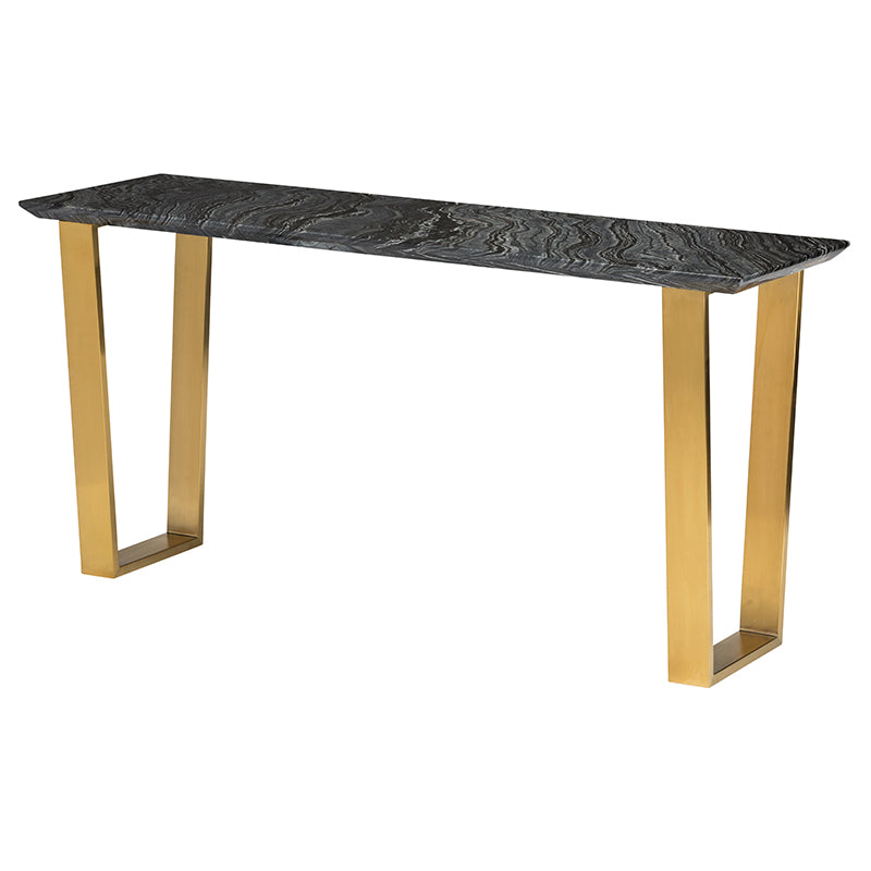Catrine Black Wood Vein Marble Top Brushed Gold Legs Console | Nuevo - HGNA307