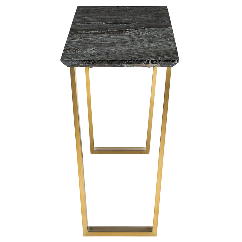 Catrine Black Wood Vein Marble Top Brushed Gold Legs Console | Nuevo - HGNA307