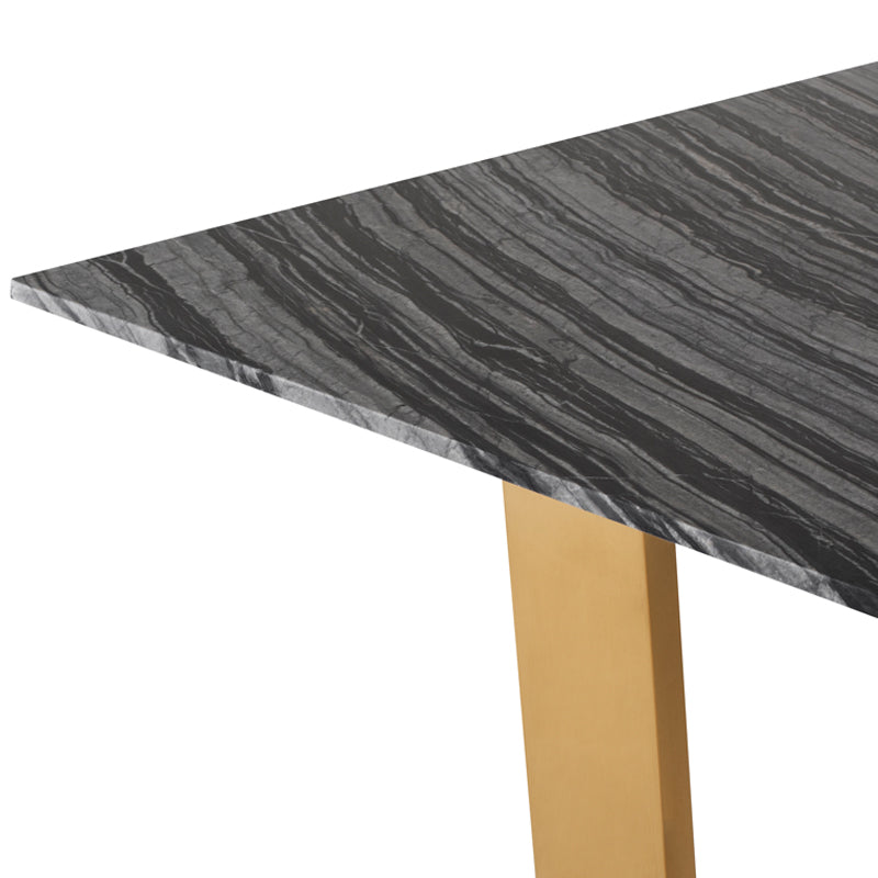 Catrine Black Wood Vein Marble Top Brushed Gold Legs Dining Table | Nuevo - HGNA311